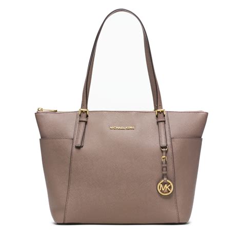 Michael Kors Jet Set Saffiano Tote Leather Dark Dune Color Top 